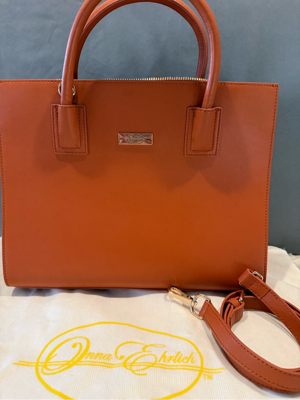Onna Ehrlich Burnt Orange Leather Crossbody Satchel